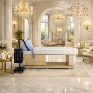 Table HEAD SPA AETHER (1) table head spa - lit head spa professionnel - table hair spa - mobilier head spa - table de massage avec vasque - matelas chauffant - cloche vapeur - micro‑brume ultrasonique - nano‑anionique - appareil hair spa - vapozone capillaire