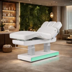 Table de Massage Muse+ (1) table de massage électrique – table esthétique 4 moteurs – table de spa chauffante – mobilier esthétique haut de gamme – table de soins professionnelle – lit de massage motorisé – table spa LED – table esthétique PU blanc – équipement spa professionnel – table de massage premium