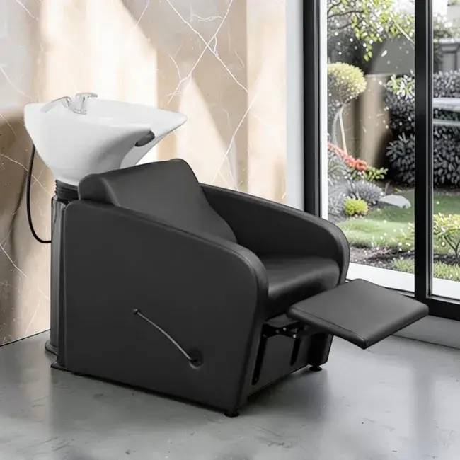 bac à shampoing - bac coiffure ergonomique - meuble lavage salon - vasque céramique basculante - bac shampoing compact - fauteuil lavage professionnel - structure polypropylène résistante - siège réglable salon - bac lavage noir premium - équipement coiffure durable - bac shampoing confortable - mobilier salon coiffure - bac lavage haute qualité - vasque profonde ergonomique - bac shampoing design moderne