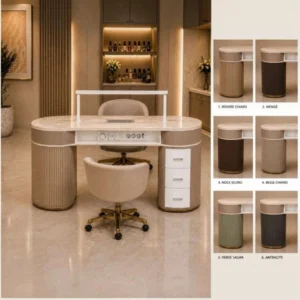 SAPHIRA 2_1 (2) table de manucure professionnelle - poste nails haut de gamme - table de manucure effet marbre - mobilier nail bar premium - table de manucure personnalisable - station de manucure design moderne - table nails avec rangements - poste de manucure ergonomique - table de manucure avec prises intégrées - mobilier esthétique luxe - table de manucure salon professionnel - bureau nails élégant - table de manucure sur mesure