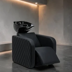 Sylvia Plus Black (1) professional shampoo backwash unit – hair salon washing chair – massage hair shampoo unit – electric shampoo backwash – high-end hair salon furniture – beige shampoo chair – hair shampoo unit with electric leg rest – designer hair washing station – ergonomic shampoo unit – washing chair with tilting basin – client comfort hair shampoo unit – quilted shampoo chair – premium salon washing unit – modern hair salon furniture – shampoo unit with massage – relaxing shampoo chair – aesthetic beige hair shampoo unit – luxury shampoo station – washing unit for professional salon