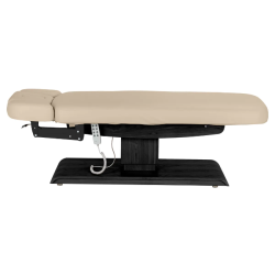 Sillon Relax Beige Bois Noir (6) Sillon Relax care table – electric SPA table – light wood massage table – ergonomic care bed – professional aesthetic table – adjustable spa table – segmented SPA mattress – electric spa table – high-end wellness furniture – stable spa table – premium aesthetic table – tiltable care bed – modern spa table – aesthetic salon equipment – comfortable massage table