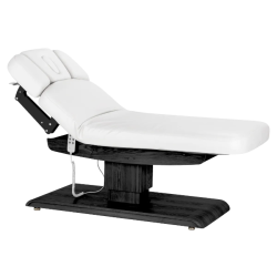 Sillon Relax Blanc Bois Noir (3) Sillon Relax care table – electric SPA table – light wood massage table – ergonomic care bed – professional aesthetic table – adjustable spa table – segmented SPA mattress – electric spa table – high-end wellness furniture – stable spa table – premium aesthetic table – tiltable care bed – modern spa table – aesthetic salon equipment – comfortable massage table