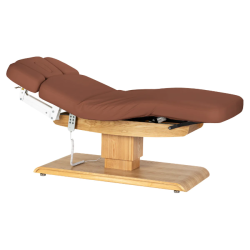Sillon Relax Marron Bois Clair (2) Sillon Relax care table – electric SPA table – light wood massage table – ergonomic care bed – professional aesthetic table – adjustable spa table – segmented SPA mattress – electric spa table – high-end wellness furniture – stable spa table – premium aesthetic table – tiltable care bed – modern spa table – aesthetic salon equipment – comfortable massage table