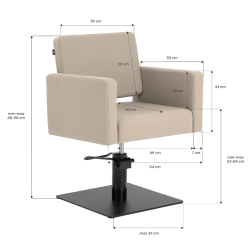 Vitoria Beige (11) fauteuil de coiffeur Gabbiano Vitoria Beige – fauteuil coiffure hydraulique – siège coiffure professionnel – fauteuil salon moderne – mobilier coiffure premium – fauteuil ergonomique beige – fauteuil rotation 360 – base carrée noire mat – fauteuil coiffeur minimaliste – siège coiffure confortable – fauteuil salon durable – mobilier coiffure design – fauteuil professionnel esthétique – fauteuil coiffeur revêtement synthétique – fauteuil réglable hauteur